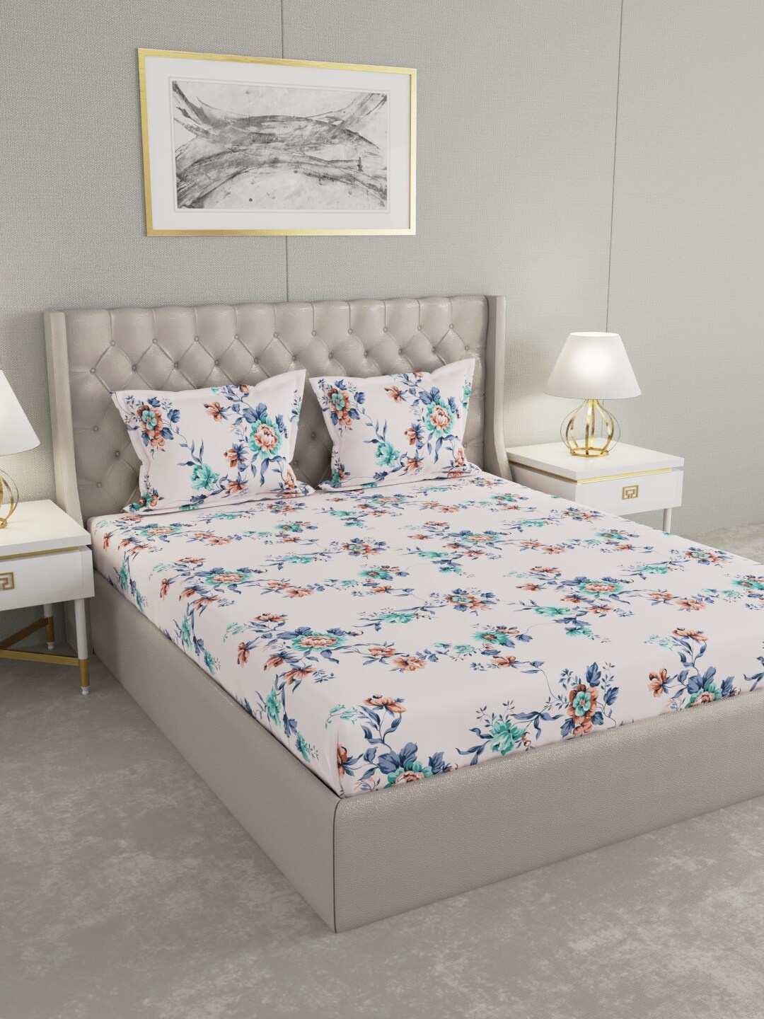 

Raymond Home White & Purple Floral 100 TC King Bedsheet with 2 Pillow Covers