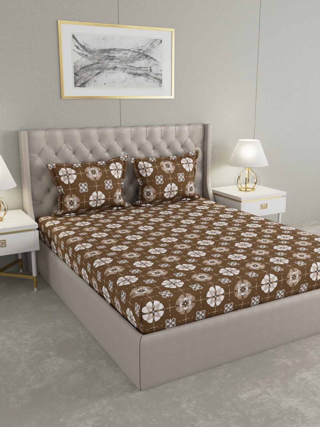 

Raymond Home Brown & Purple Floral 100 TC King Bedsheet with 2 Pillow Covers