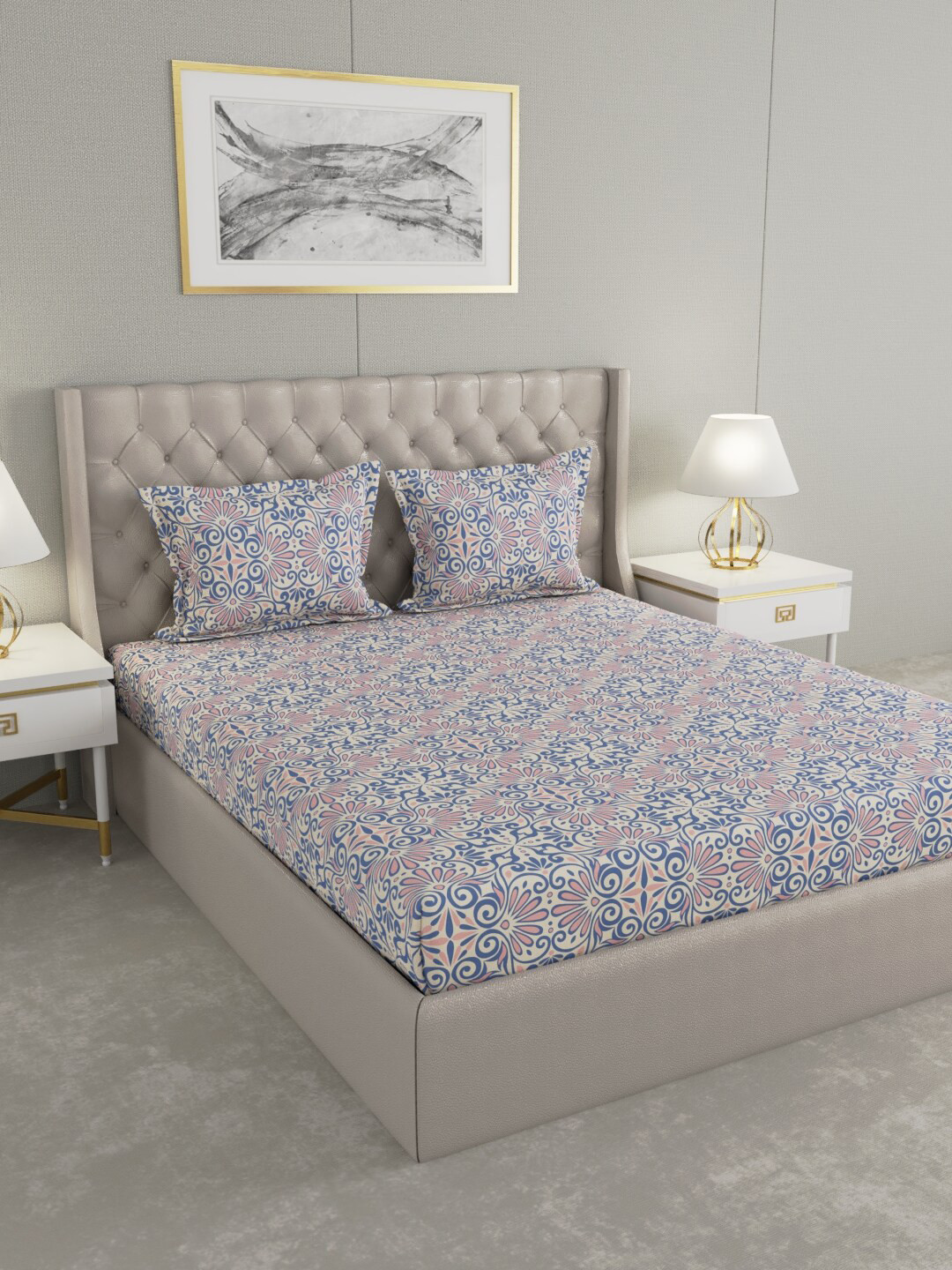 

Raymond Home White & Purple Floral 100 TC King Bedsheet with 2 Pillow Covers