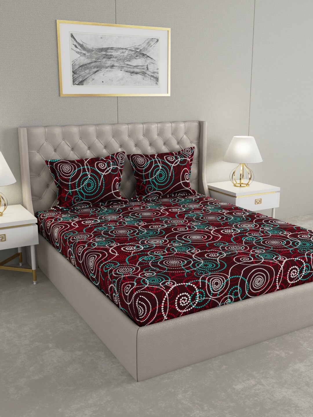 

Raymond Home Maroon & Blue Printed 100 TC King Bedsheet with 2 Pillow Covers