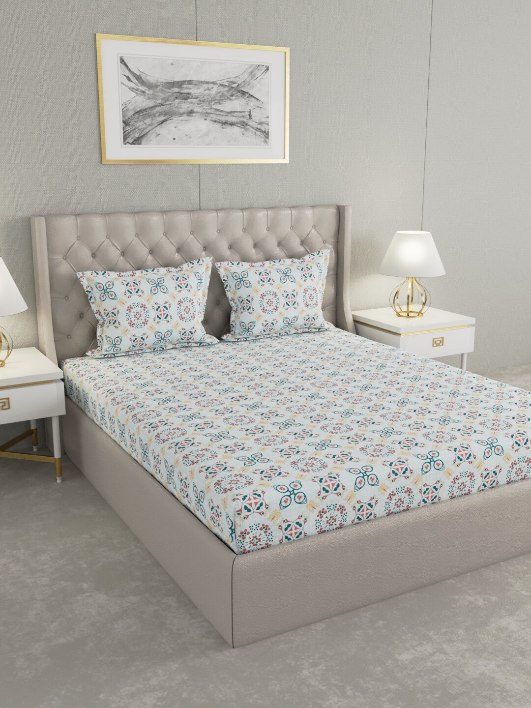 

Raymond Home Blue & Pink Ethnic Motifs 100 TC King Bedsheet with 2 Pillow Covers