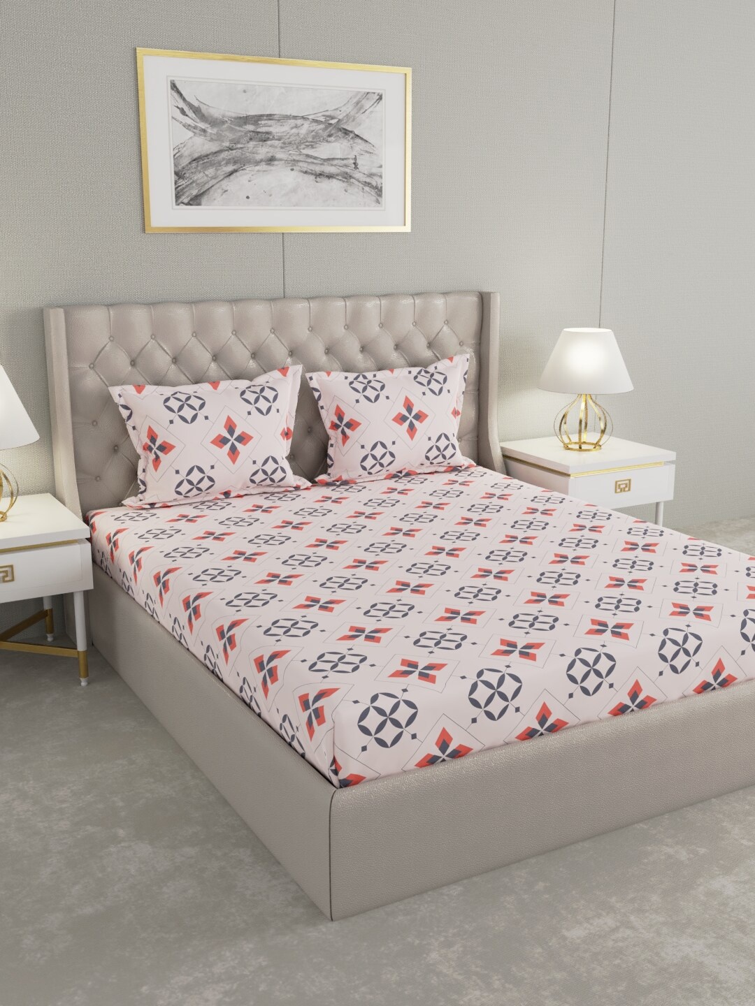 

Raymond Home Pink & Blue Floral 100 TC King Bedsheet with 2 Pillow Covers