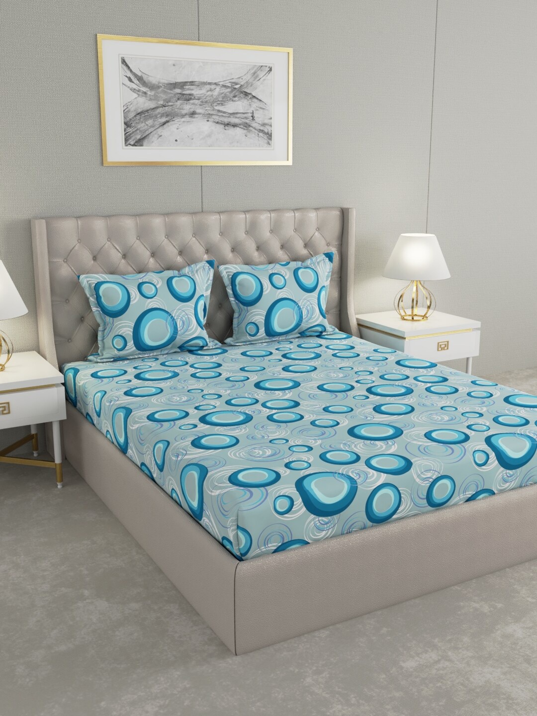 

Raymond Home Blue & White Geometric 100 TC King Bedsheet with 2 Pillow Covers