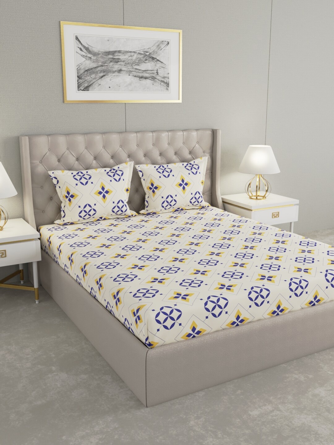 

Raymond Home Off White & Purple Floral 100 TC King Bedsheet with 2 Pillow Covers
