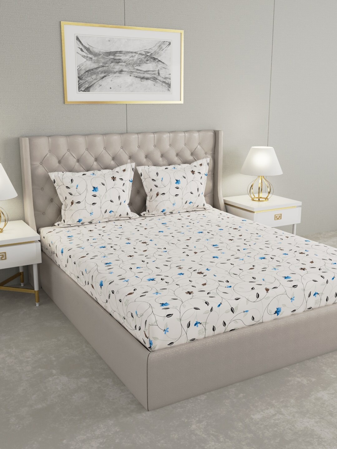 

Raymond Home Pink & Blue Floral 100 TC King Bedsheet with 2 Pillow Covers