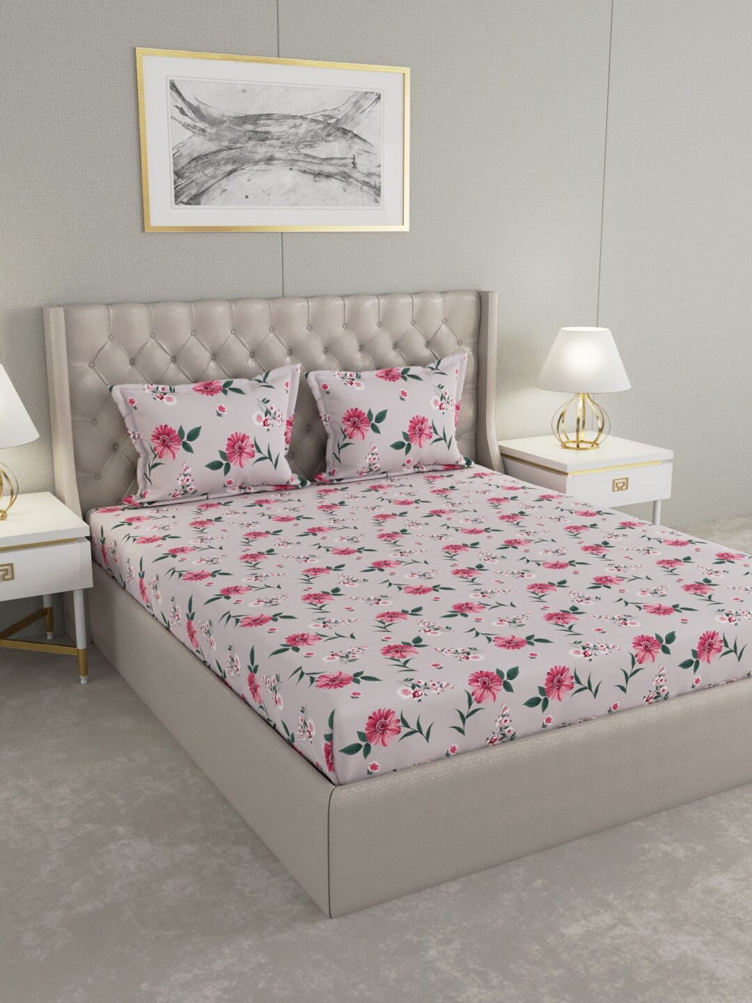 

Raymond Home Purple & Pink Floral 100 TC King Bedsheet with 2 Pillow Covers