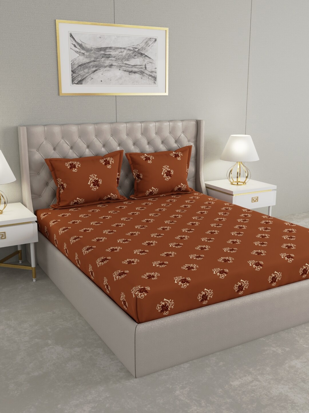 

Raymond Home Brown & Beige Floral 100 TC King Bedsheet with 2 Pillow Covers