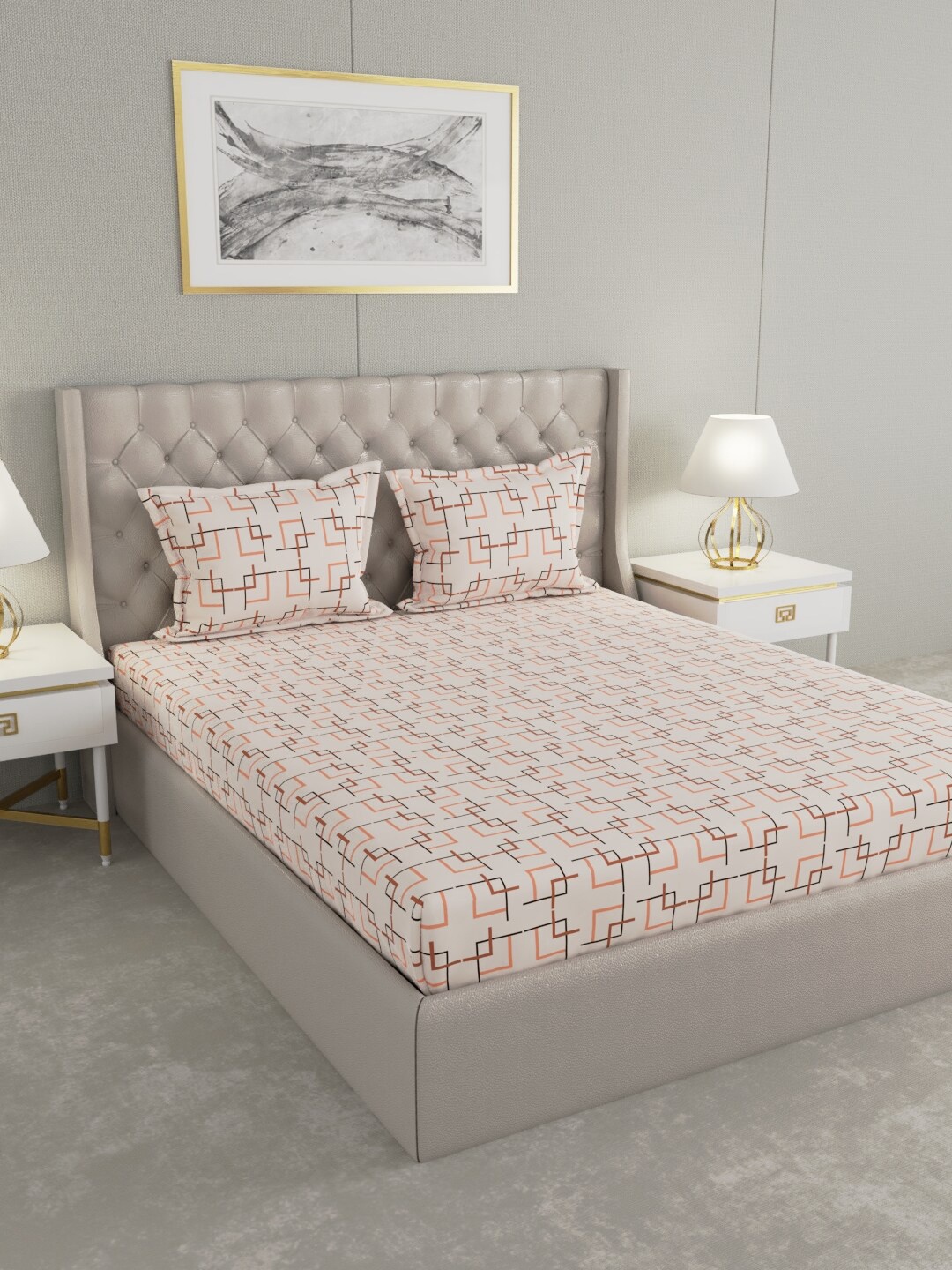 

Raymond Home Brown & Black Geometric 100 TC King Bedsheet with 2 Pillow Covers
