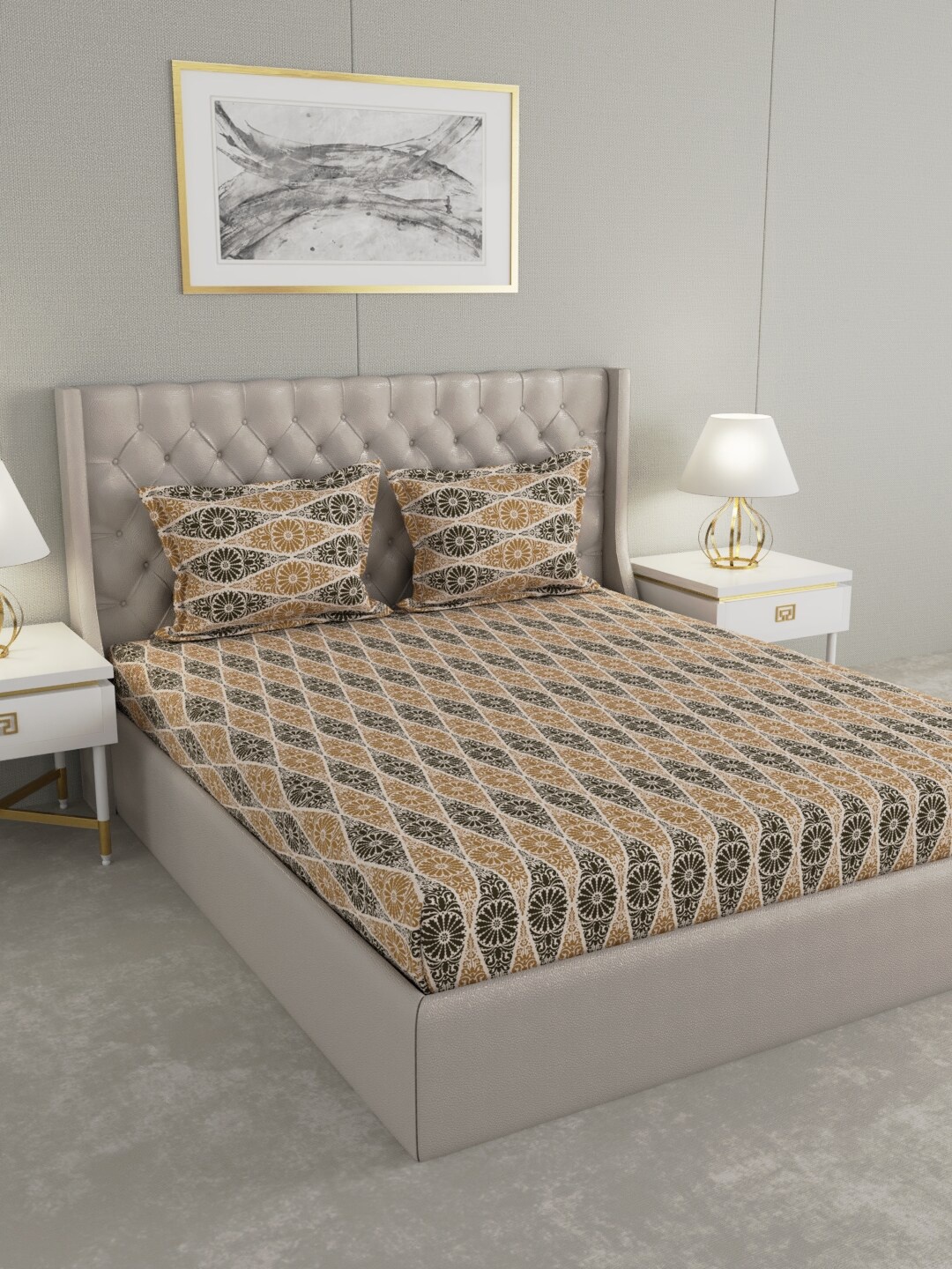 

Raymond Home Beige & Brown Ethnic Motifs 100 TC King Bedsheet with 2 Pillow Covers