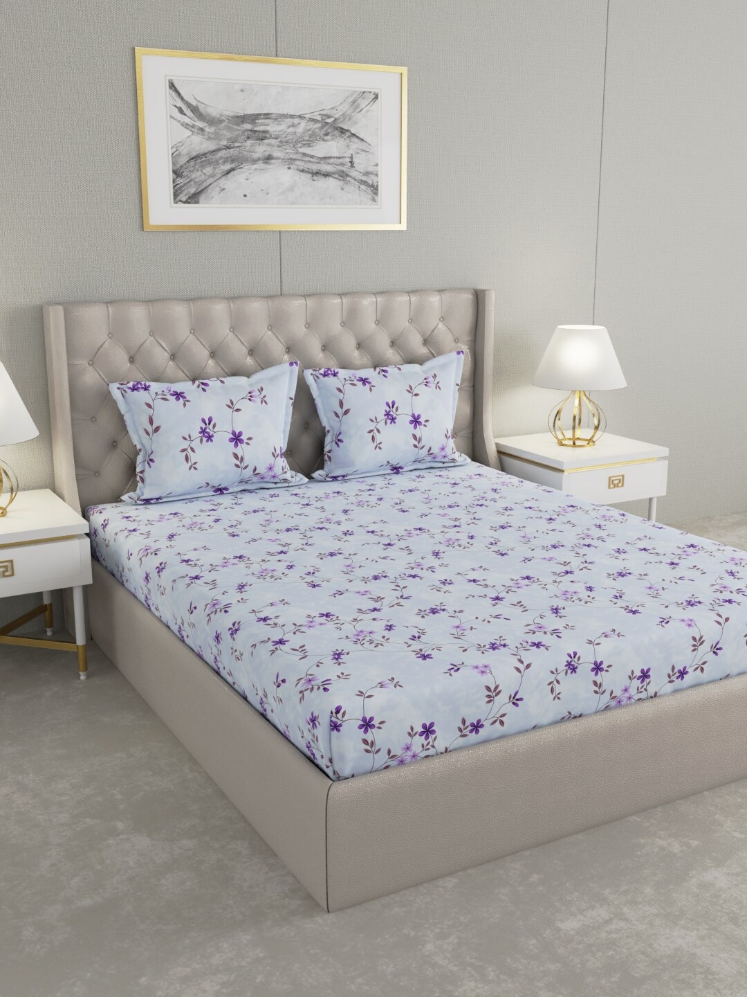 

Raymond Home Purple & Blue Floral 100 TC King Bedsheet with 2 Pillow Covers