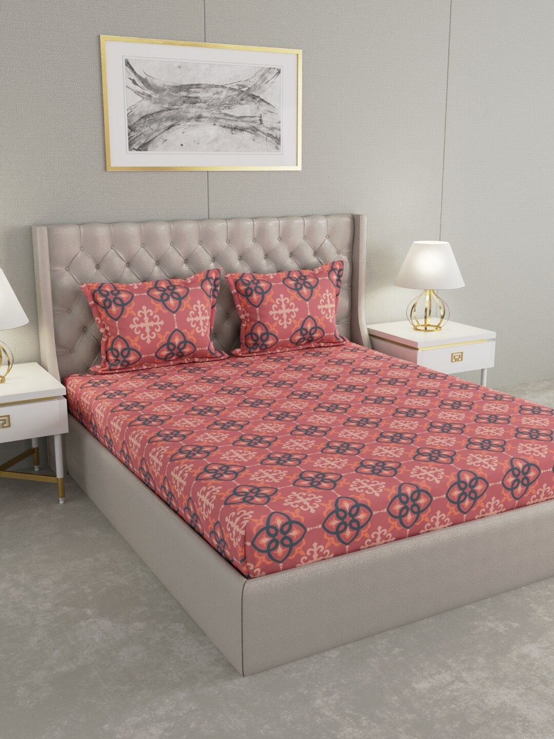

Raymond Home Pink & Blue Ethnic Motifs 100 TC King Bedsheet with 2 Pillow Covers
