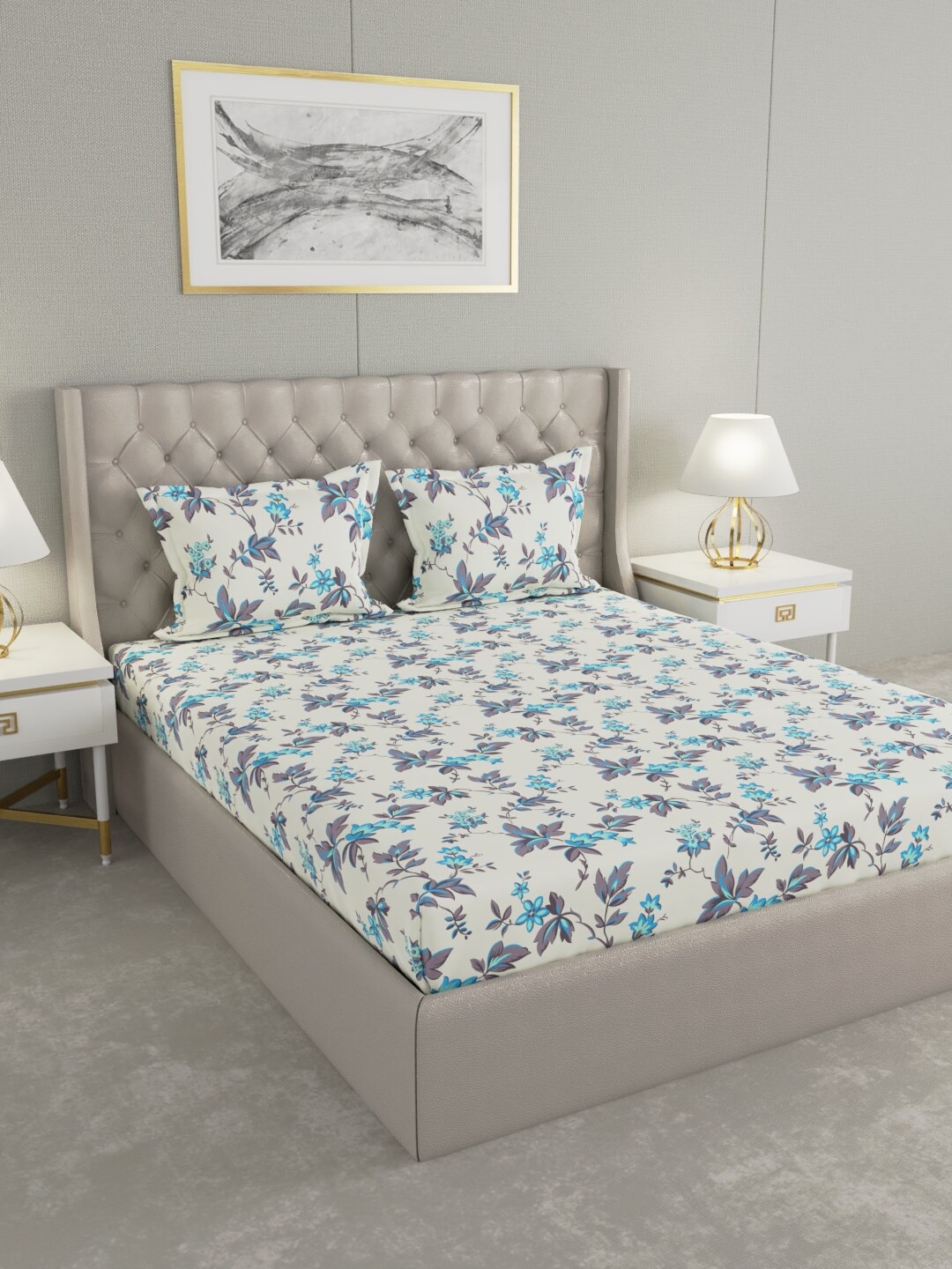 

Raymond Home Blue & White Floral 100 TC King Bedsheet with 2 Pillow Covers