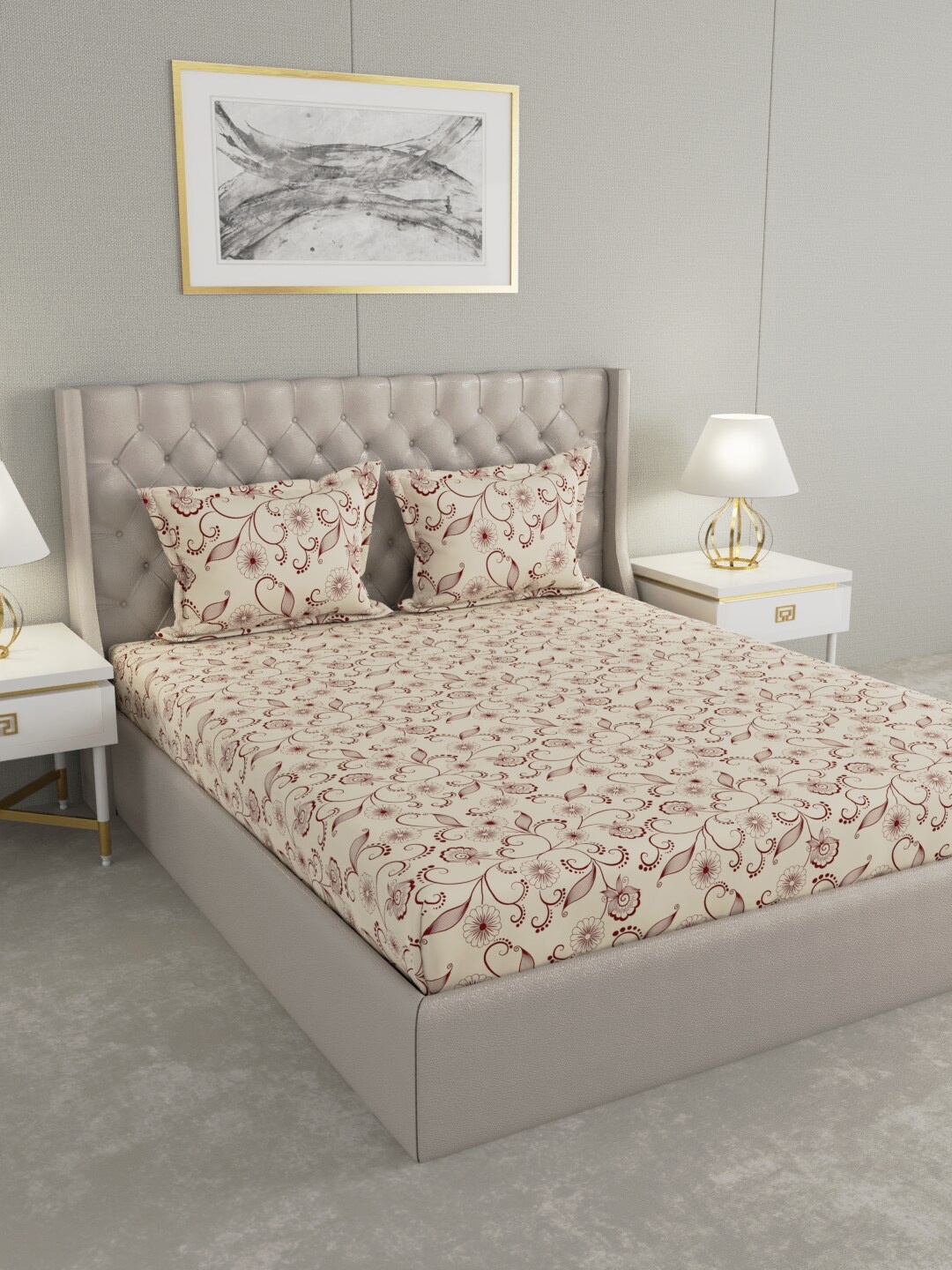 

Raymond Home Brown & Maroon Floral 100 TC King Bedsheet with 2 Pillow Covers