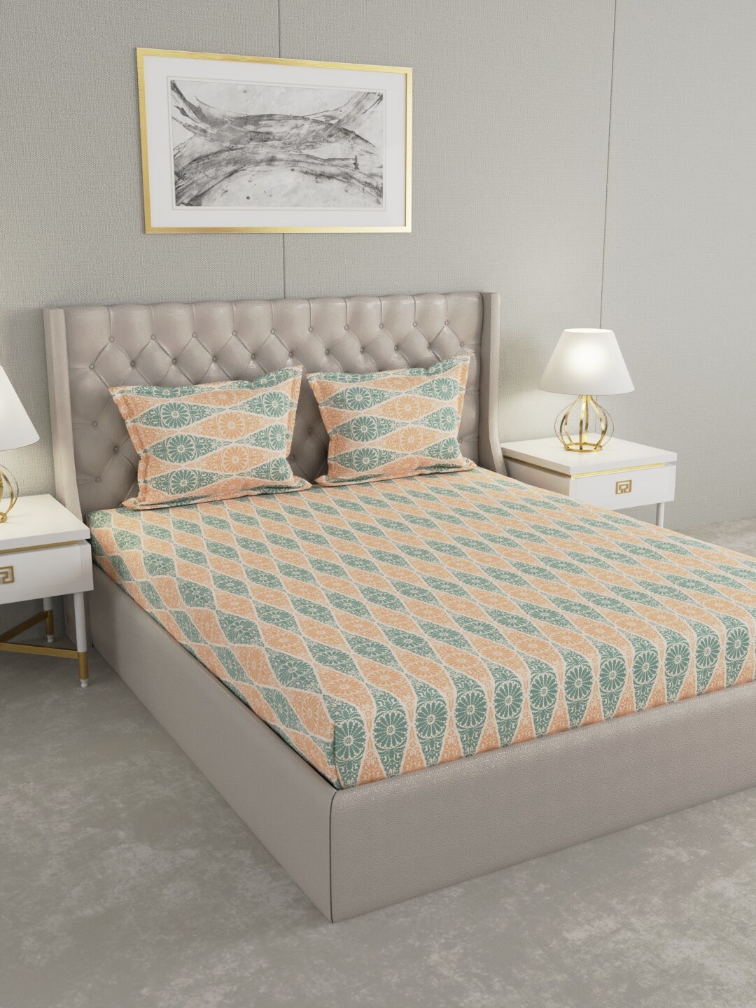 

Raymond Home Beige & Grey Ethnic Motifs 100 TC King Bedsheet with 2 Pillow Covers