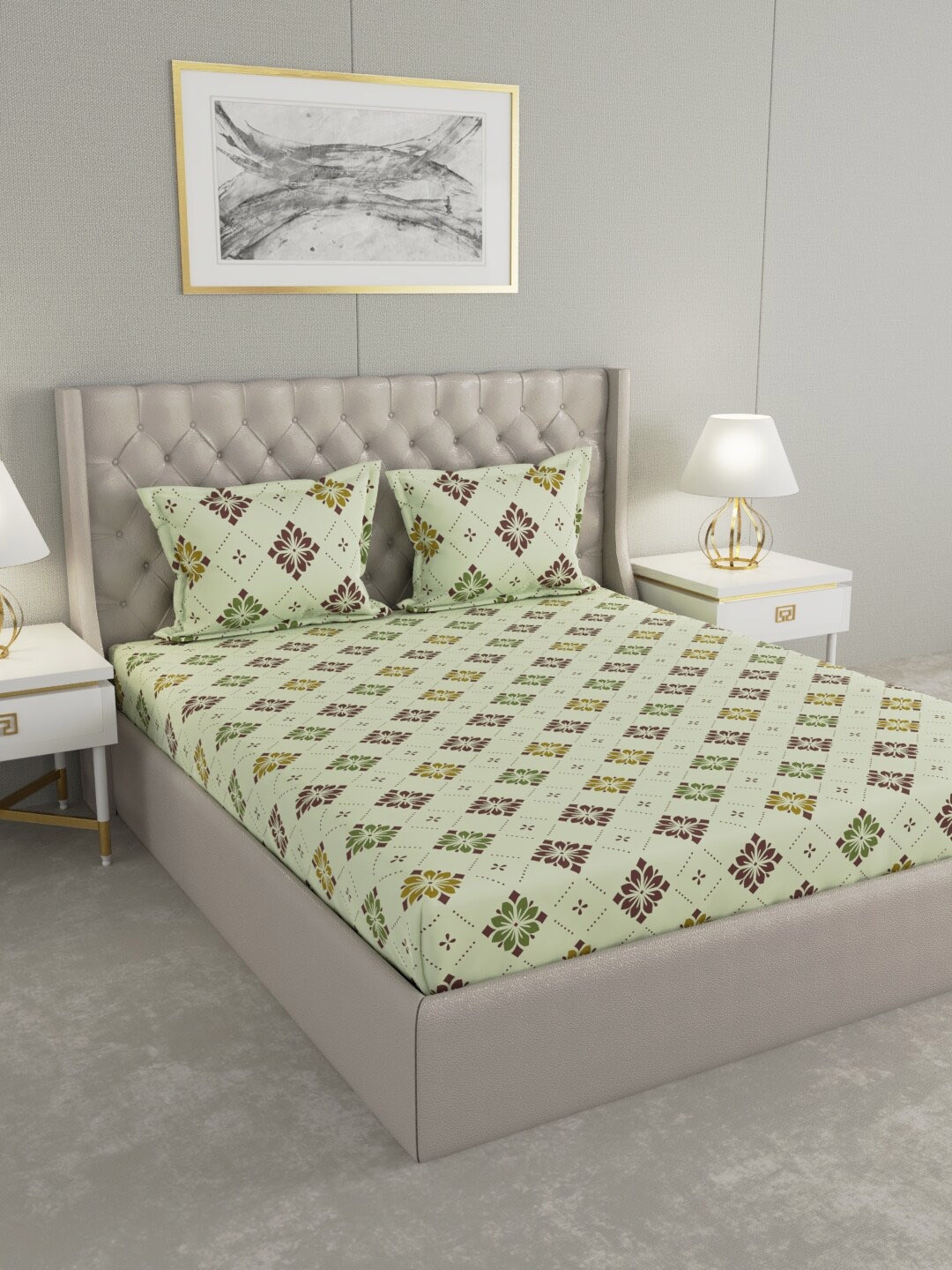 

Raymond Home Green & Purple Floral 100 TC King Bedsheet with 2 Pillow Covers