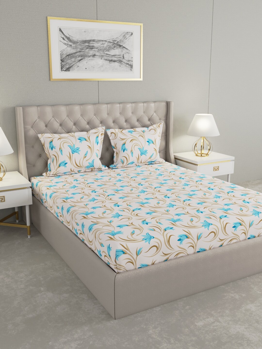 

Raymond Home Blue & White Floral 100 TC King Bedsheet with 2 Pillow Covers