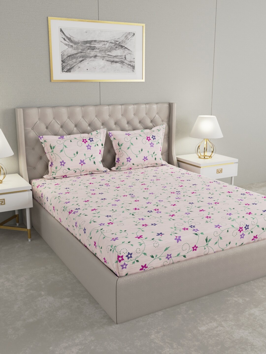 

Raymond Home Pink & Purple Floral 100 TC King Bedsheet with 2 Pillow Covers