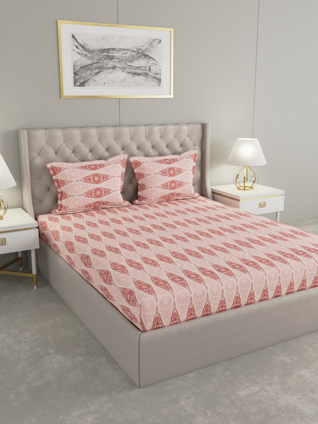 

Raymond Home Pink & White Ethnic Motifs 100 TC King Bedsheet with 2 Pillow Covers