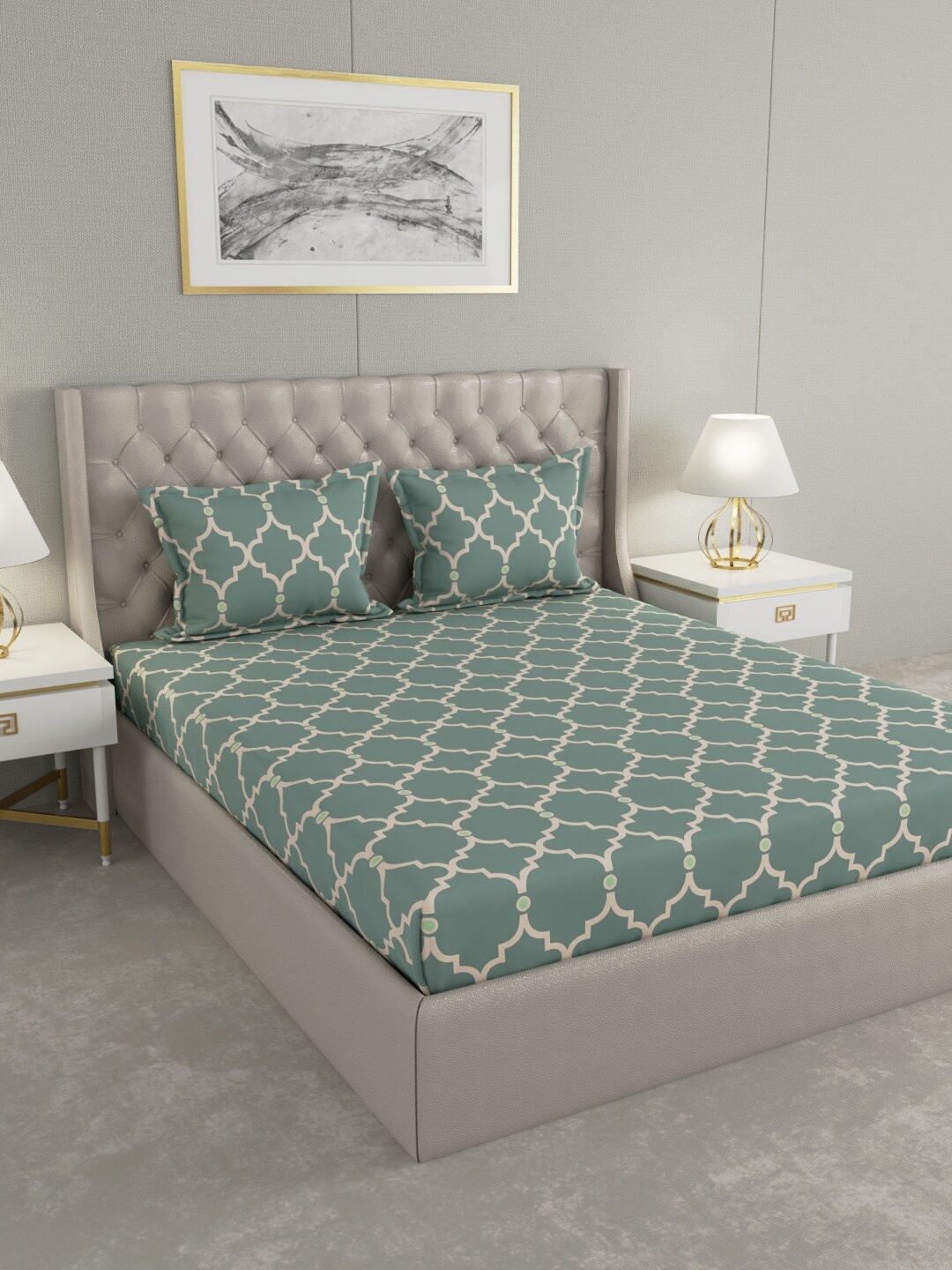 

Raymond Home Green & Beige Ethnic Motifs 100 TC King Bedsheet with 2 Pillow Covers