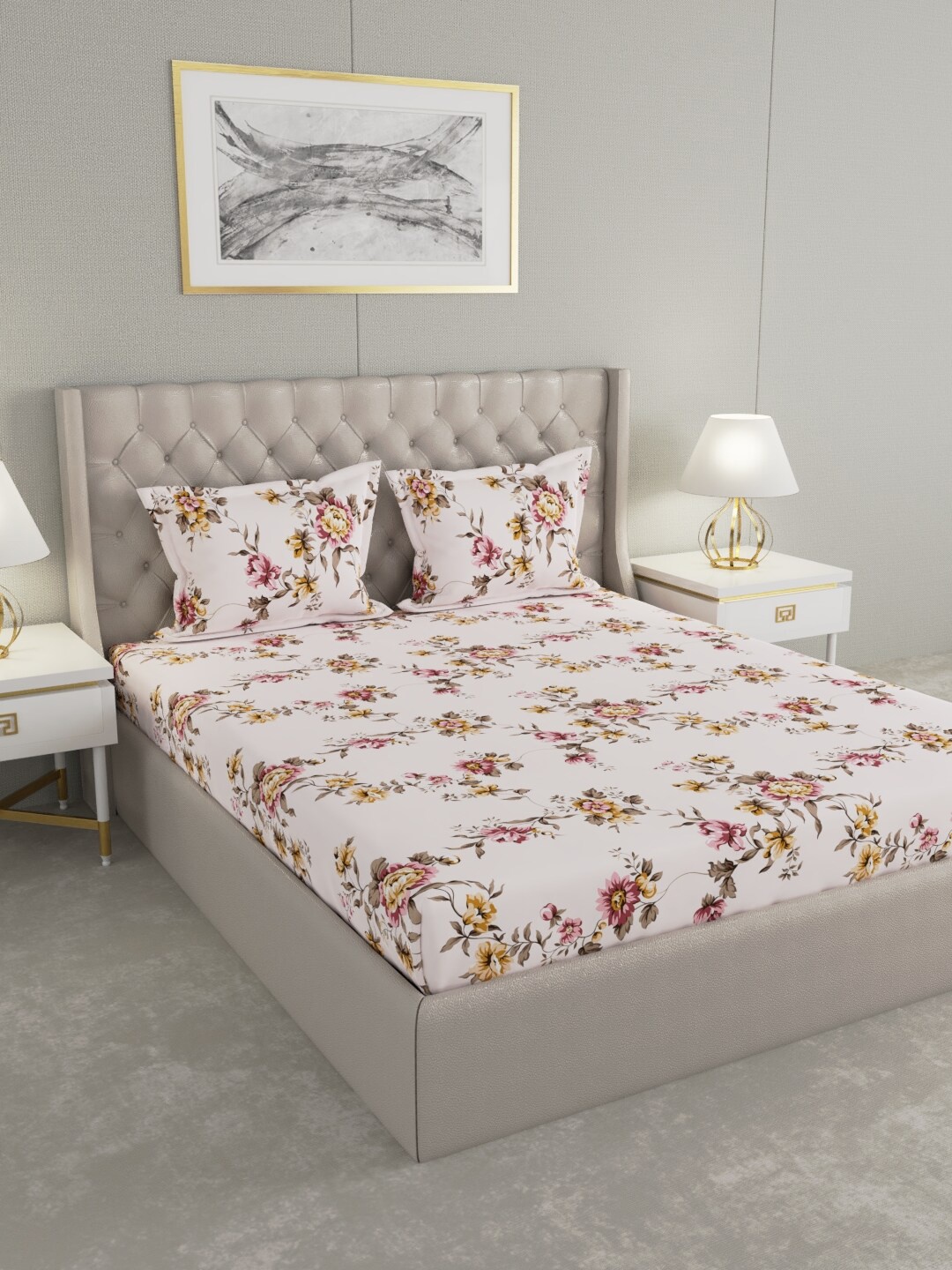 

Raymond Home Pink & White Floral 100 TC King Bedsheet with 2 Pillow Covers