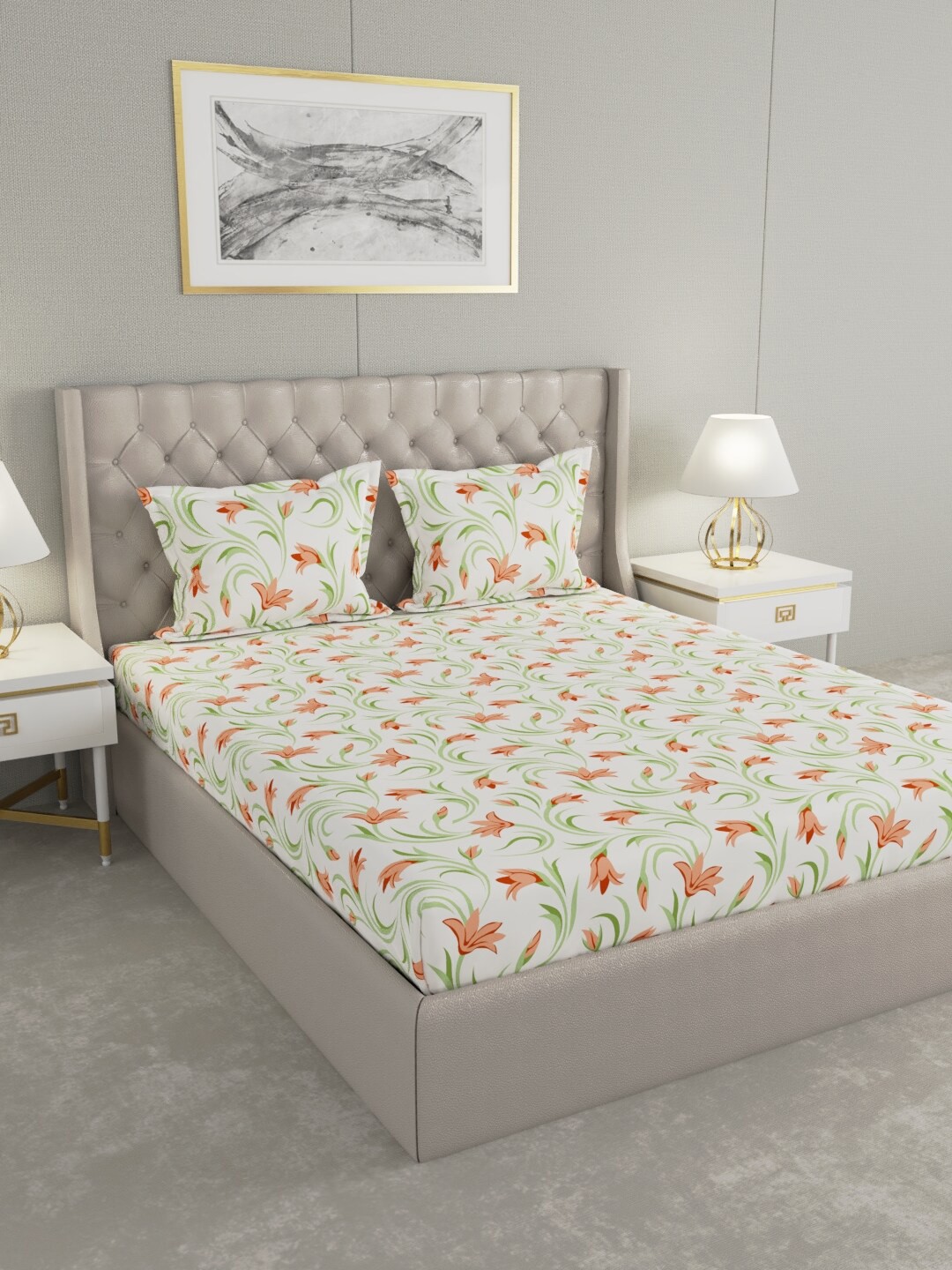 

Raymond Home Floral 100 TC King Bedsheet with 2 Pillow Covers, White