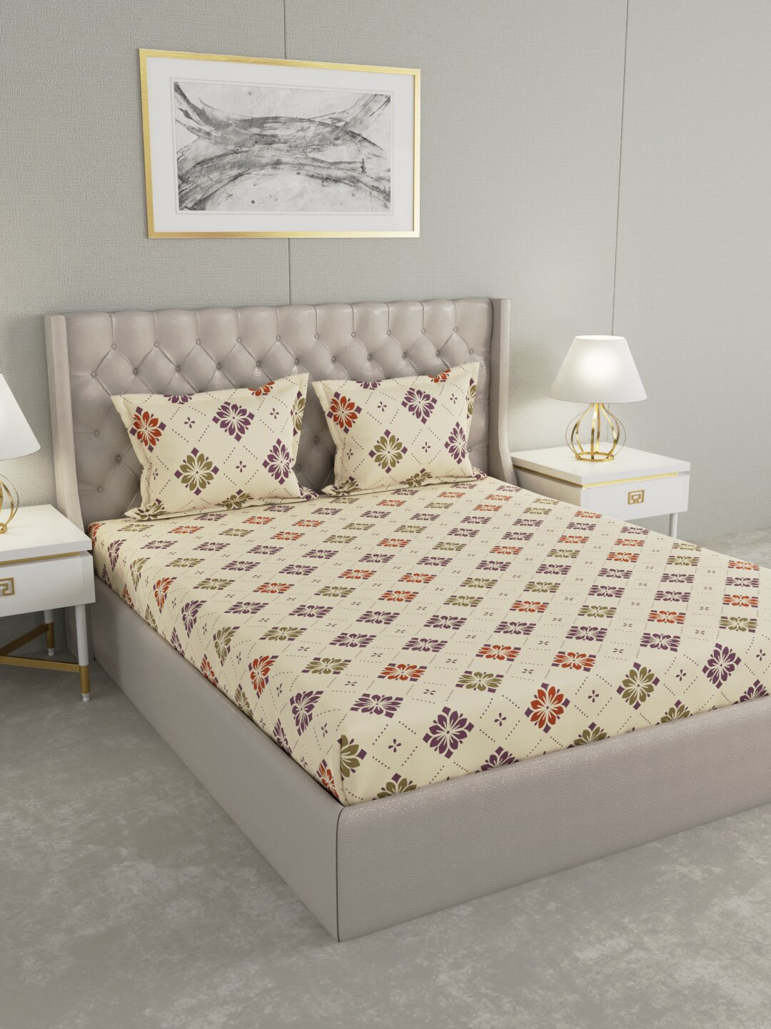 

Raymond Home Gold-Toned & Green Ethnic Motifs 100 TC King Bedsheet with 2 Pillow Covers