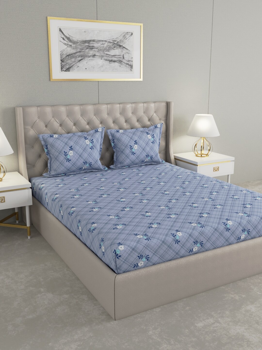 

Raymond Home Blue Floral 100 TC King Bedsheet with 2 Pillow Covers