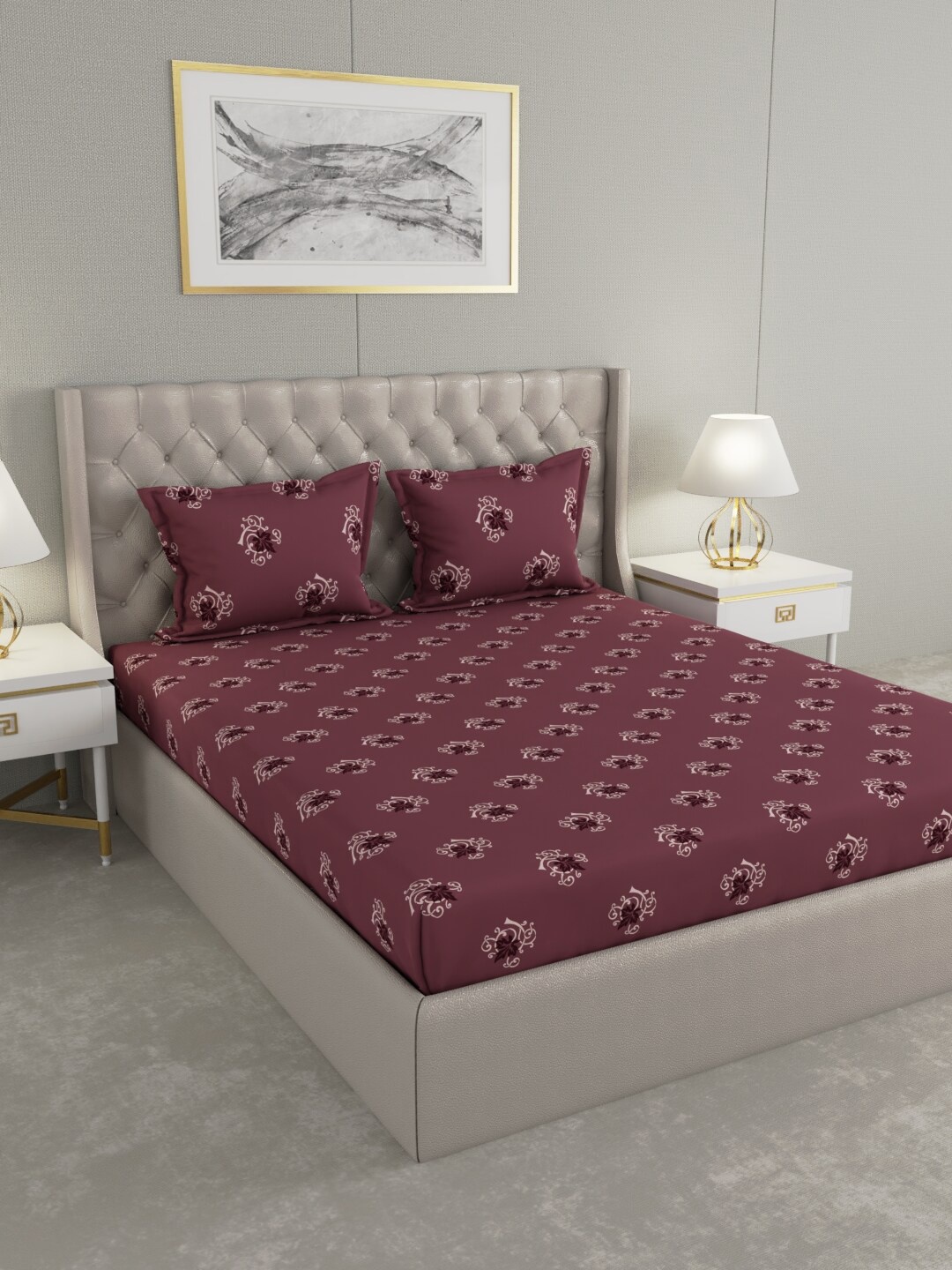 

Raymond Home Burgundy & Black Floral 100 TC King Bedsheet with 2 Pillow Covers