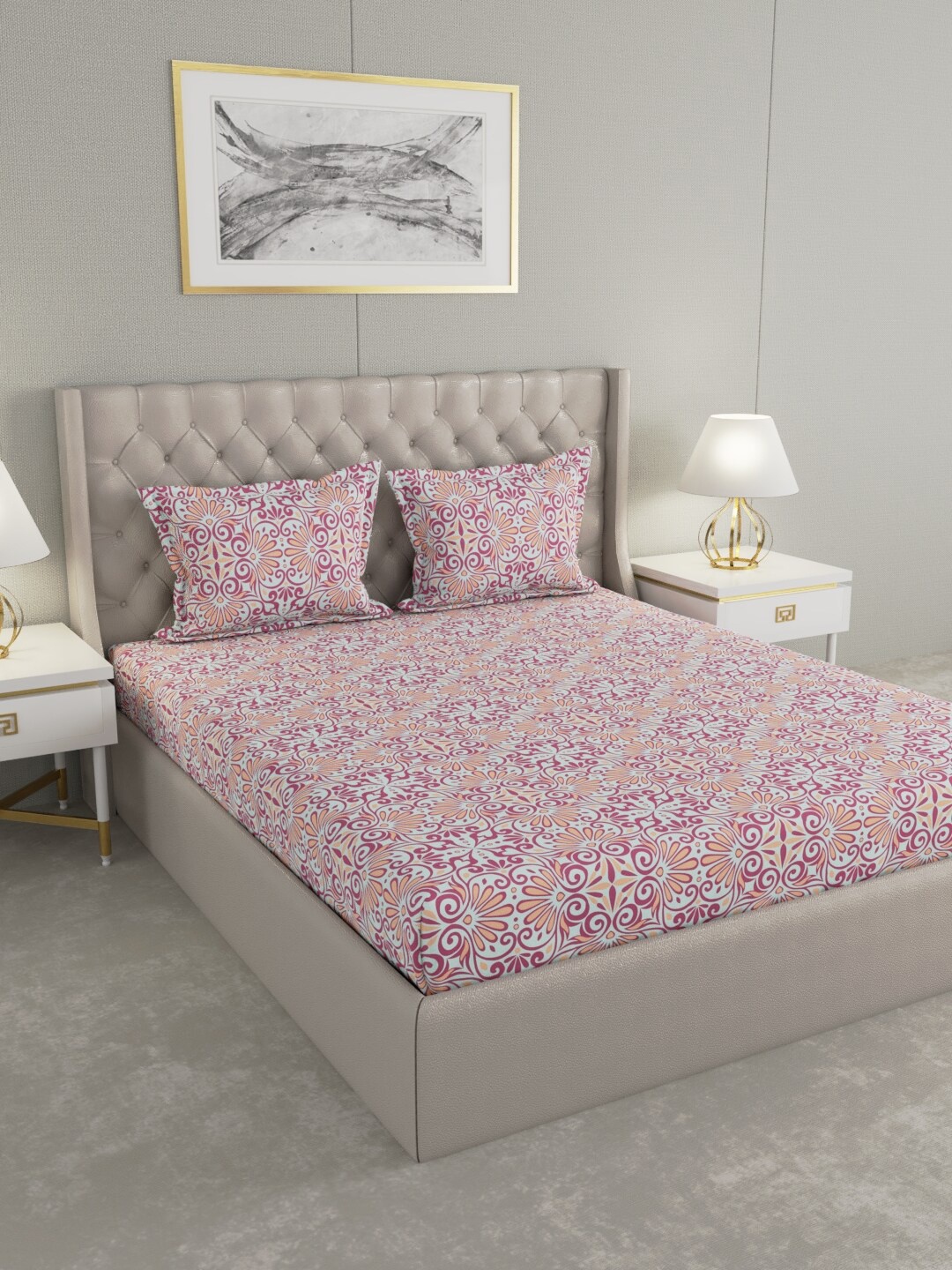 

Raymond Home Pink & Orange Ethnic Motifs 100 TC King Bedsheet with 2 Pillow Covers