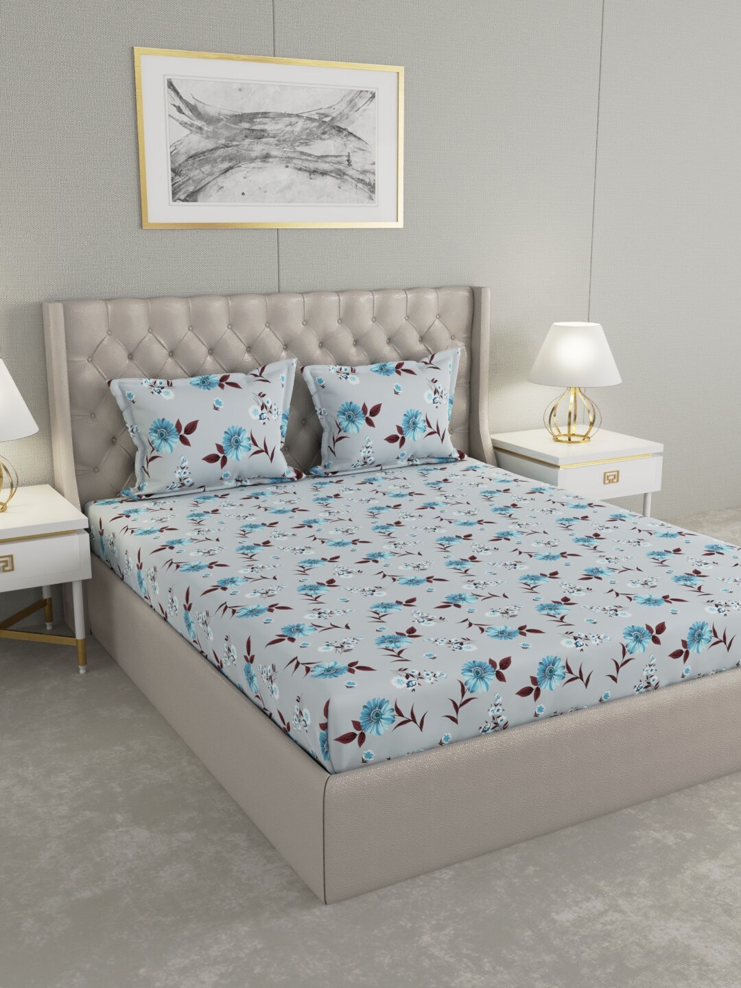 

Raymond Home Blue Floral 100 TC King Bedsheet with 2 Pillow Covers