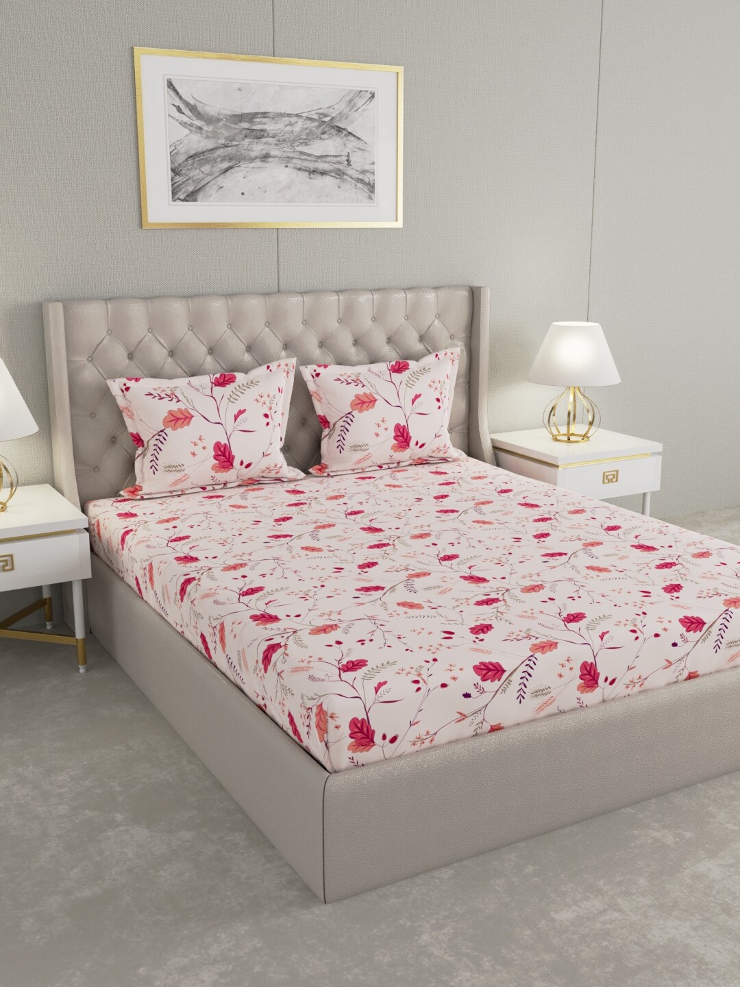 

Raymond Home Pink Floral 100 TC King Bedsheet with 2 Pillow Covers