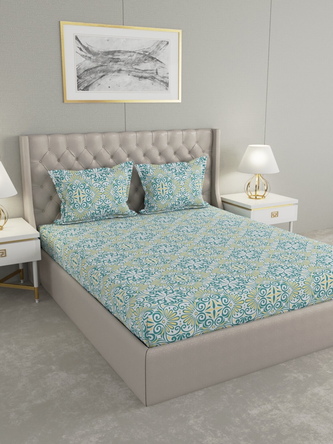

Raymond Home Blue & Yellow Ethnic Motifs 100 TC King Bedsheet with 2 Pillow Covers