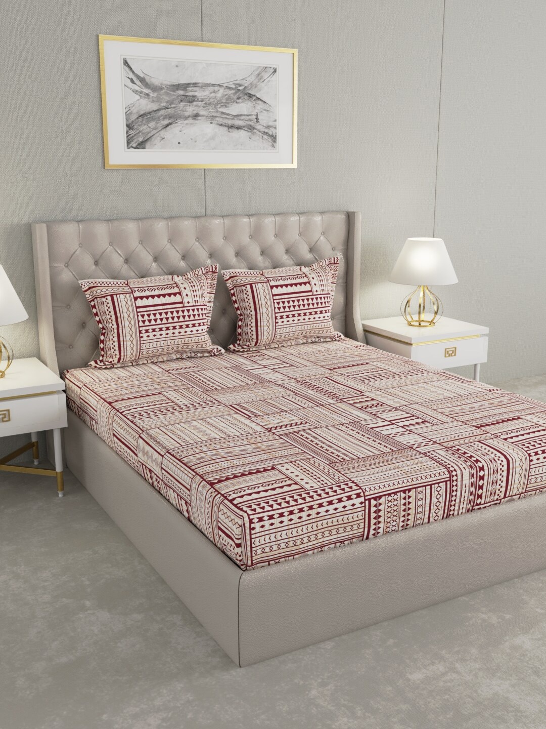 

Raymond Home Brown & White Geometric 100 TC King Bedsheet with 2 Pillow Covers