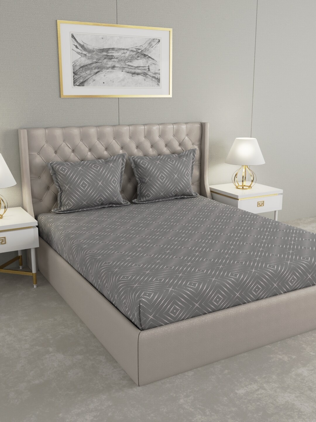 

Raymond Home Grey Geometric 100 TC King Bedsheet with 2 Pillow Covers