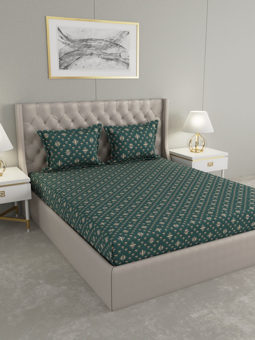 

Raymond Home Green Geometric 100 TC King Bedsheet with 2 Pillow Covers