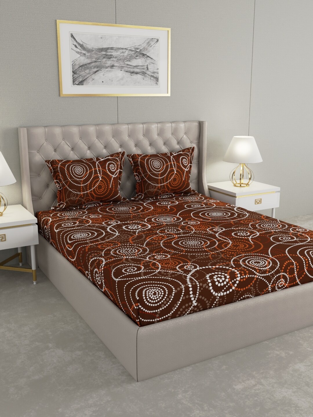 

Raymond Home Brown & White Geometric 100 TC King Bedsheet with 2 Pillow Covers