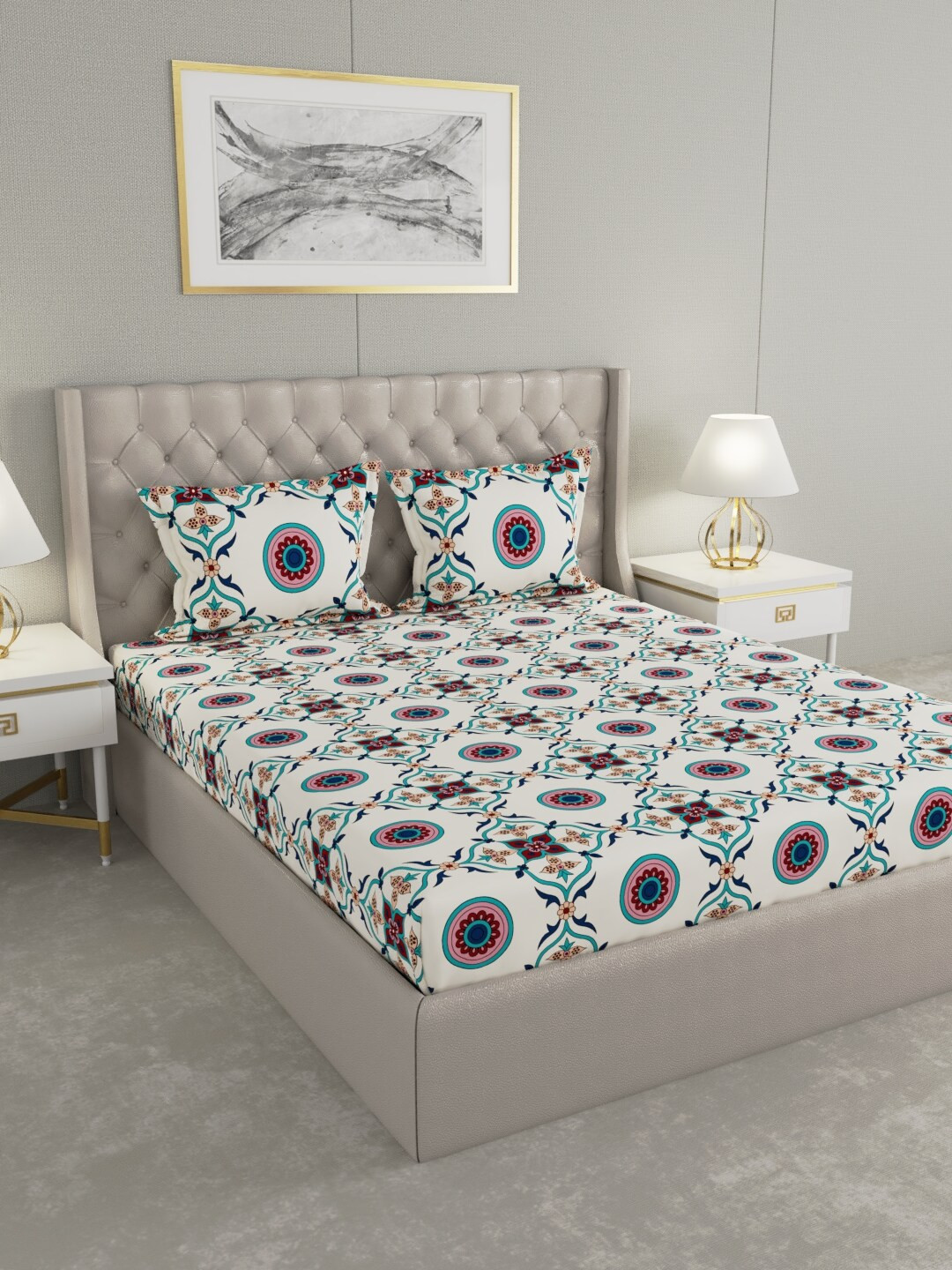 

Raymond Home Maroon & Off White Ethnic Motifs 100 TC King Bedsheet with 2 Pillow Covers