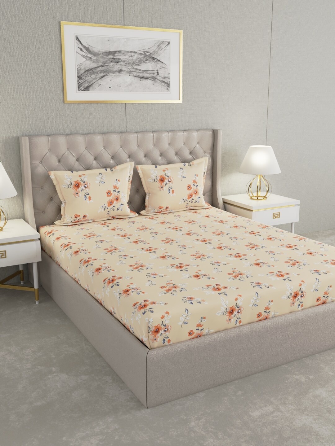 

Raymond Home Yellow Floral 100 TC King Bedsheet with 2 Pillow Covers
