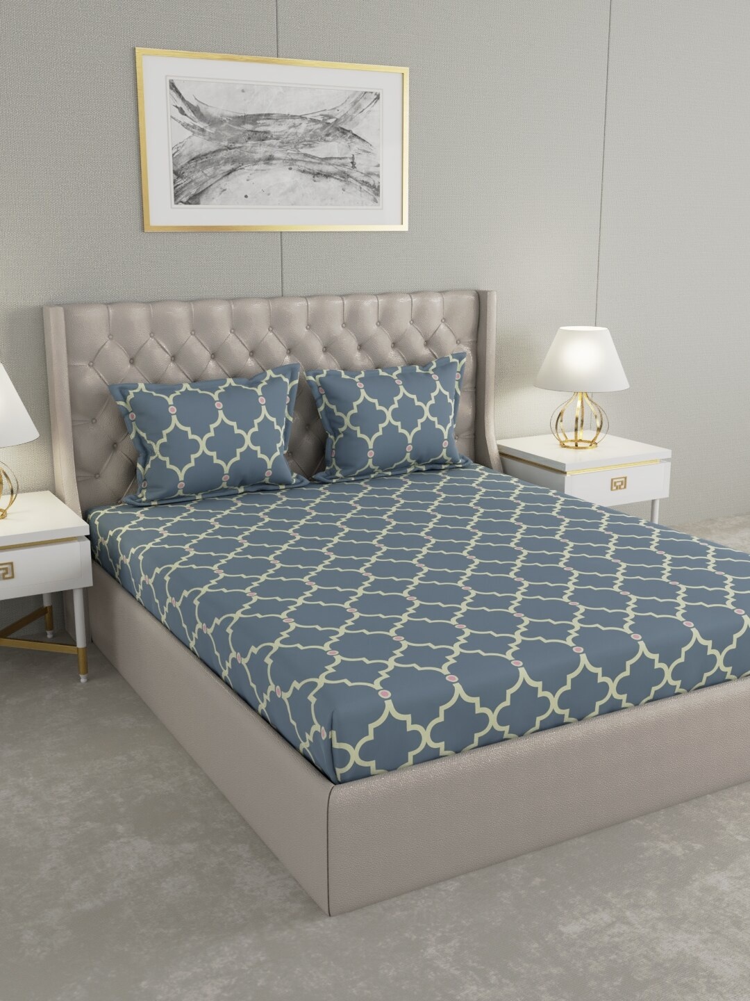 

Raymond Home Grey Ethnic Motifs 100 TC King Bedsheet with 2 Pillow Covers