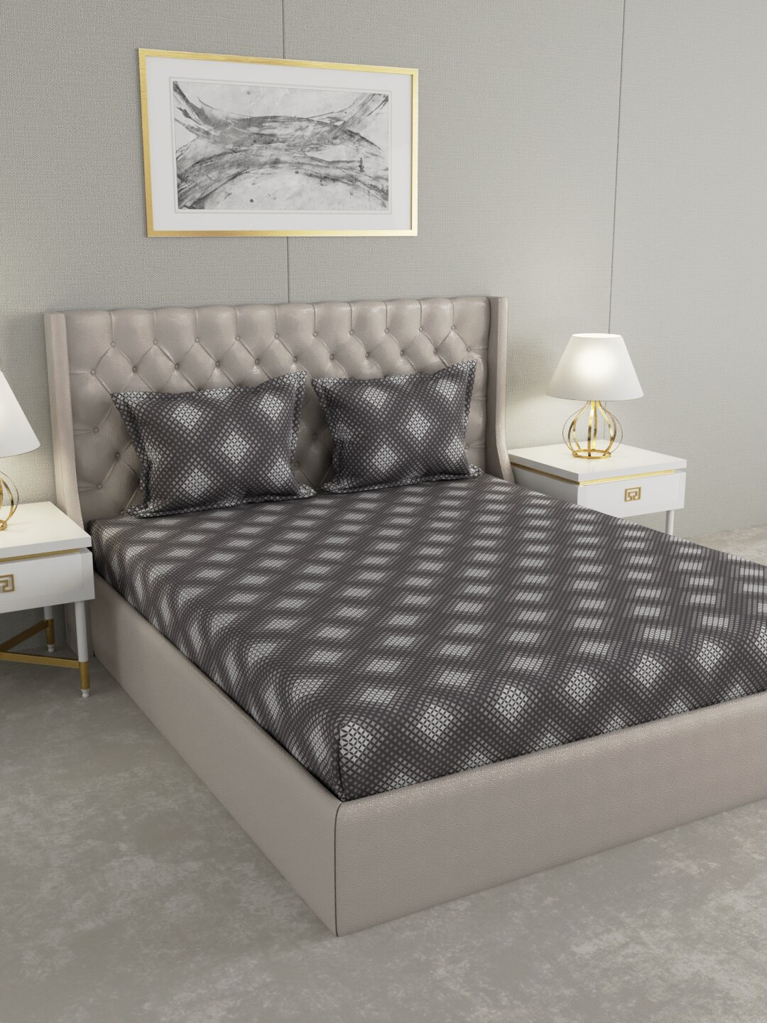

Raymond Home Grey & White Geometric 100 TC King Bedsheet with 2 Pillow Covers
