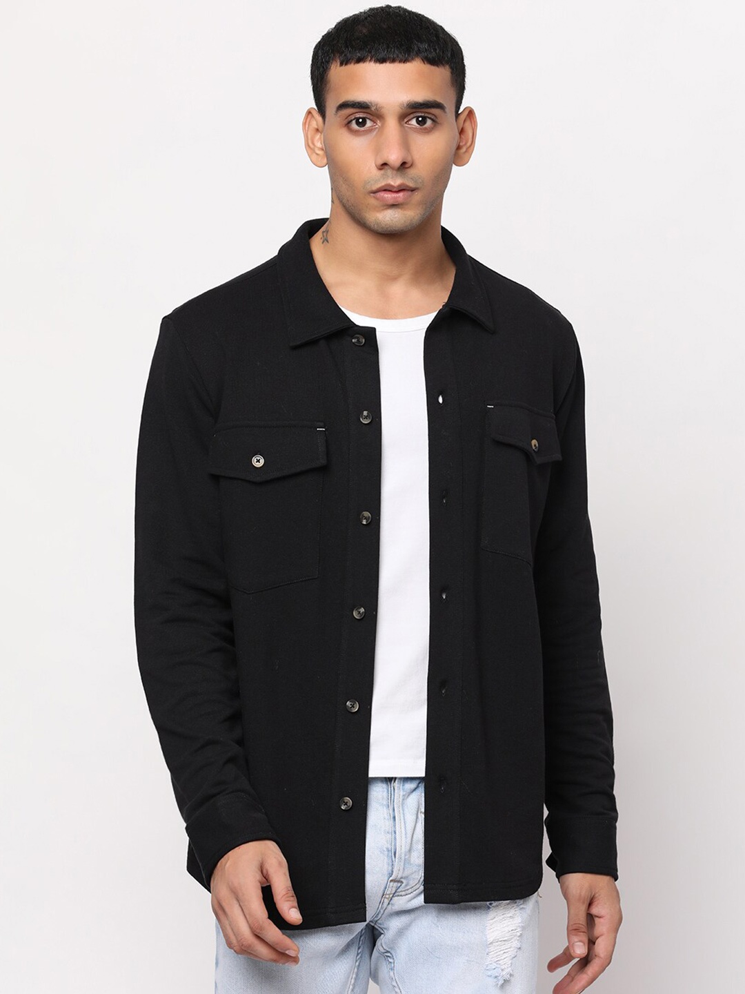 

YOONOY Men Black Comfort Boxy Cotton Casual Shirt