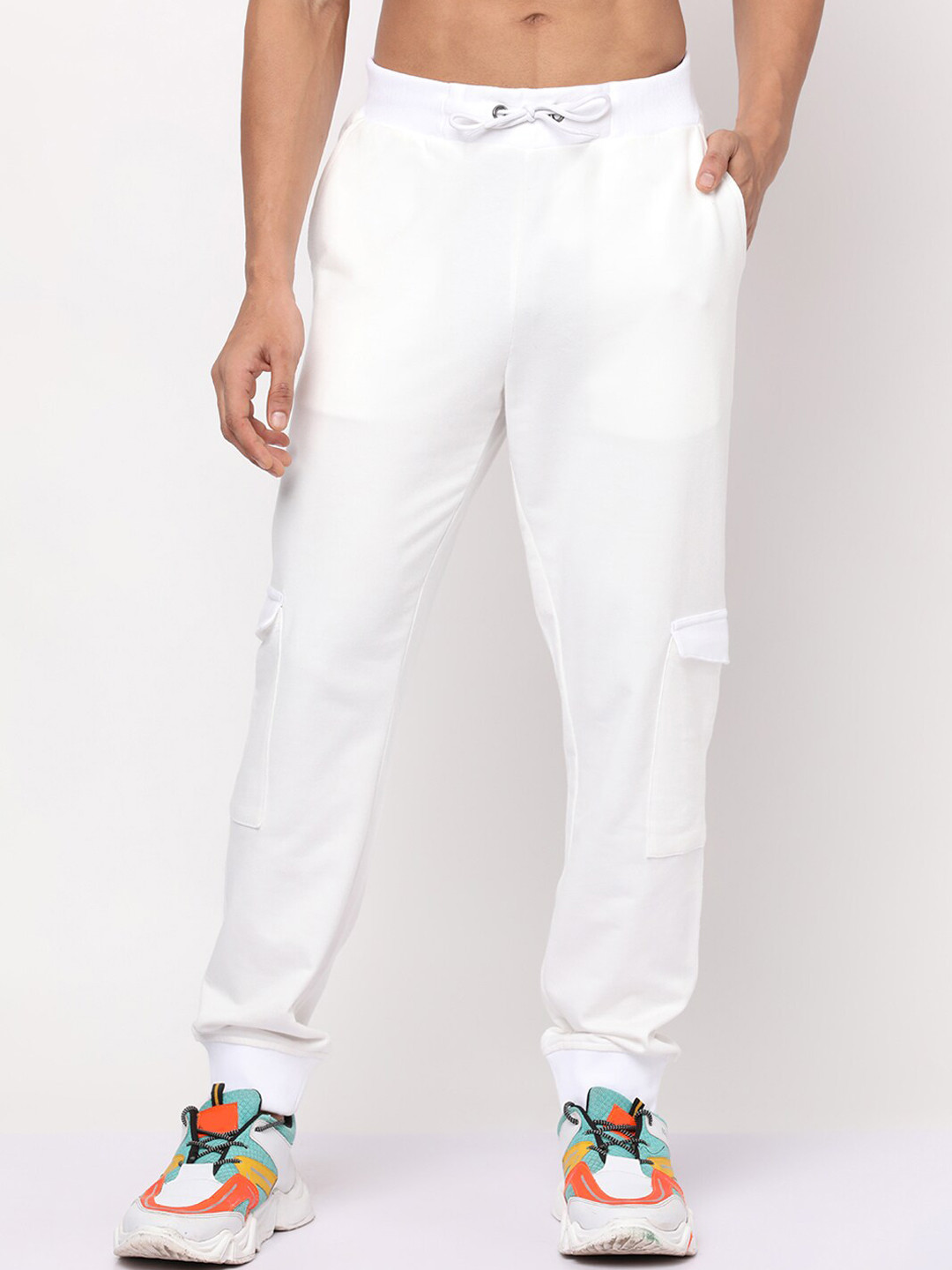 

YOONOY Men White Solid Relaxed-Fit Jogger