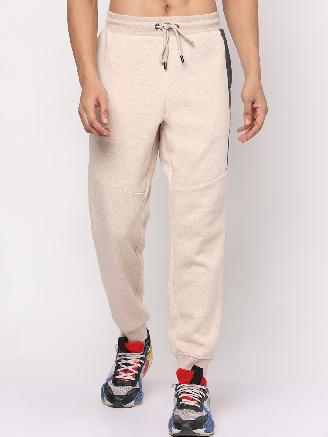 

YOONOY Men Beige Solid Relaxed-Fit Jogger