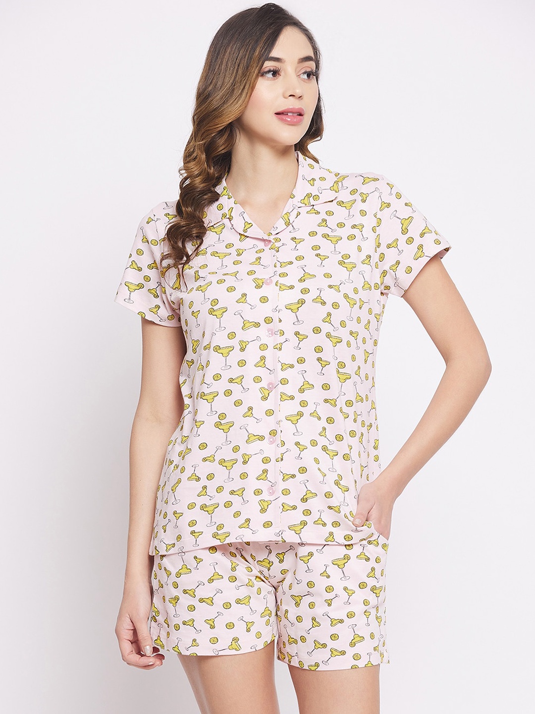

Clovia Women Pink & Green Conversational Printed Night suit