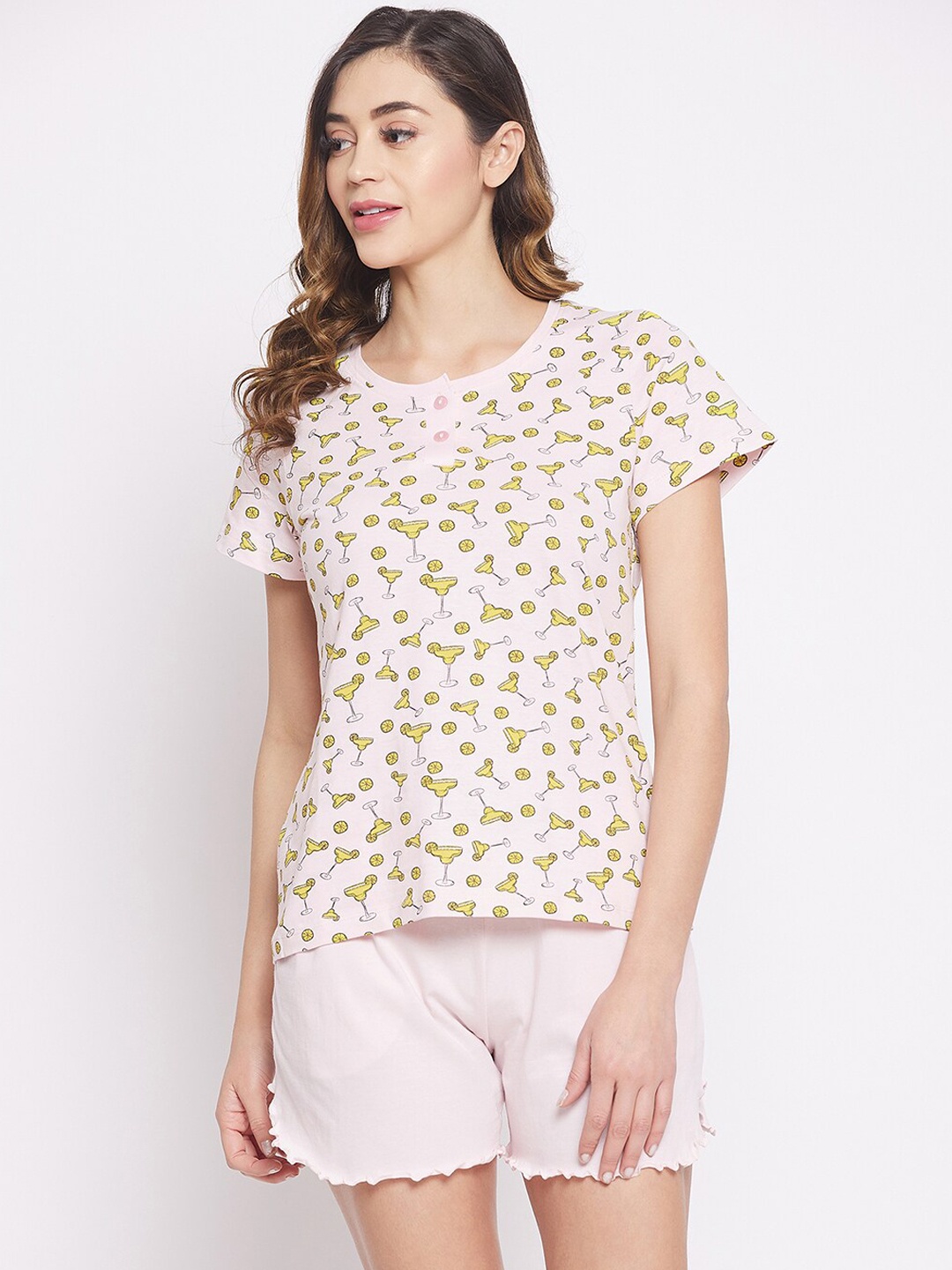 

Clovia Women Pink & Yellow Conversational Printed Night suit