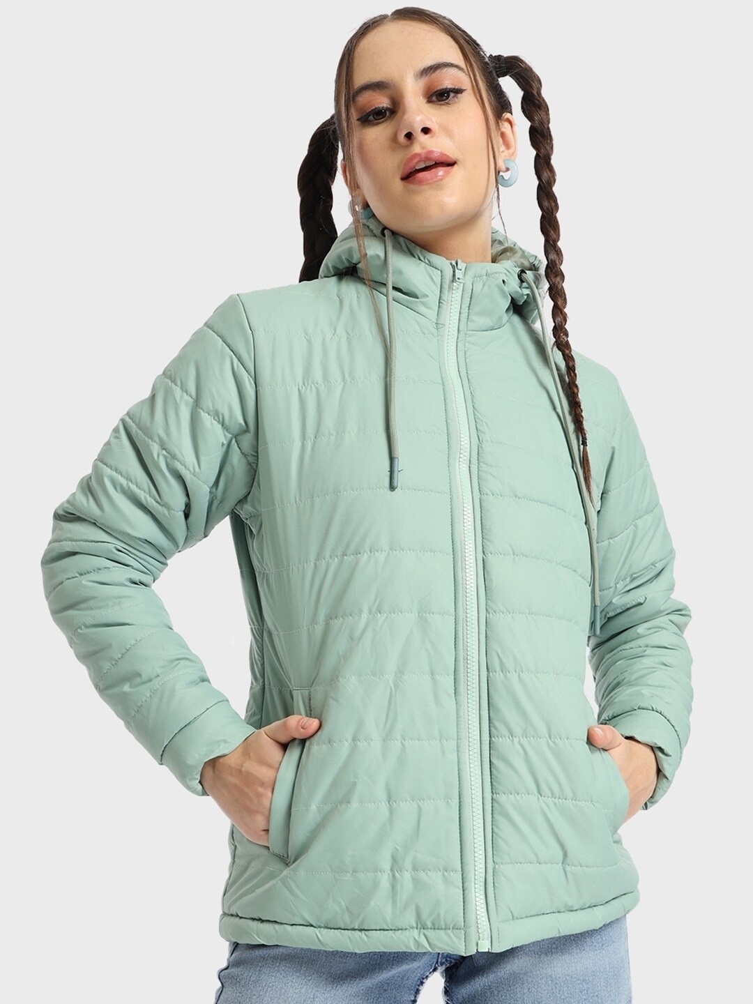 

Bewakoof Plus Women Plus Size Green Lightweight Puffer Jacket
