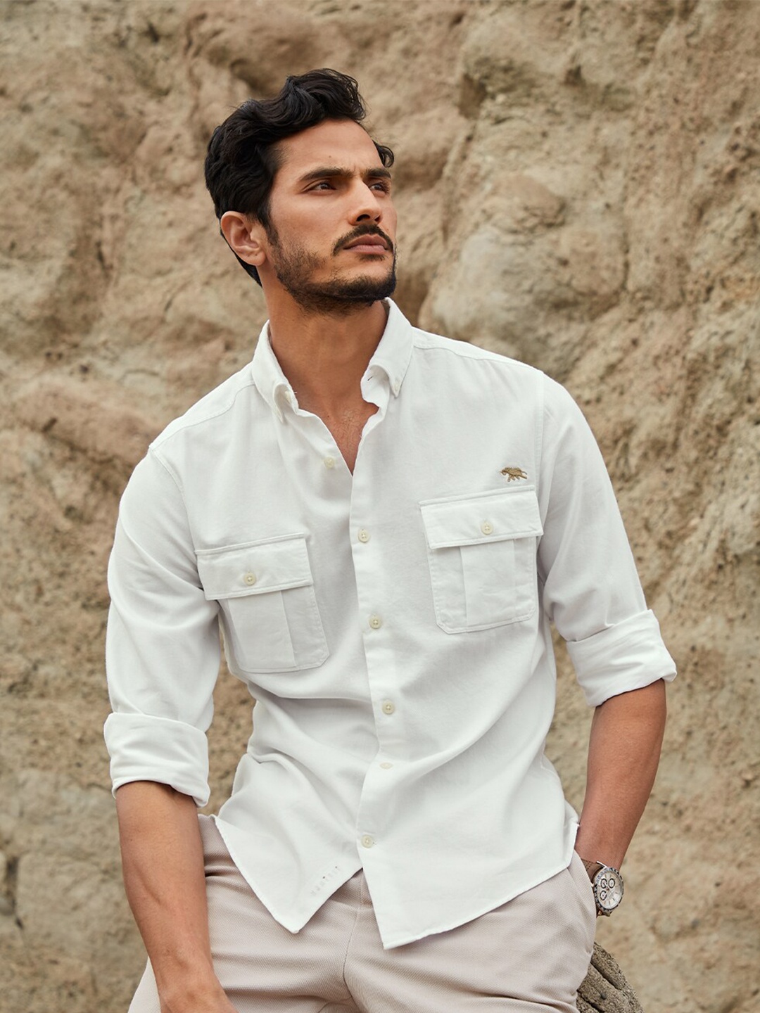 

Andamen Men Off White Classic Slim Fit Casual Cotton Shirt