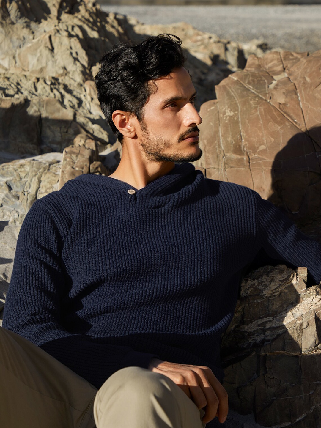 

Andamen Men Blue Ribbed Cotton Sweater Vest
