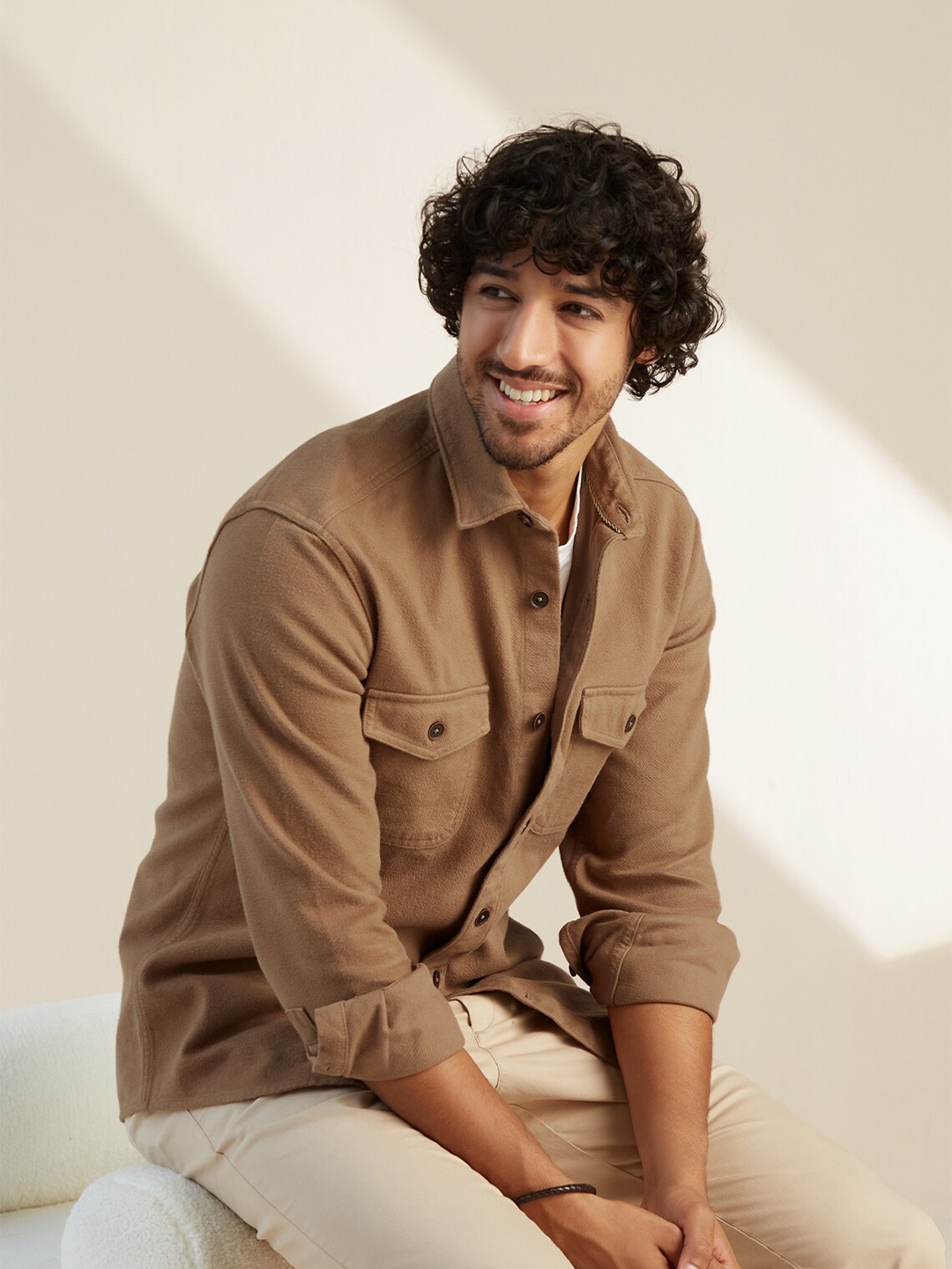 

Andamen Men Brown Classic Casual Cotton Shirt