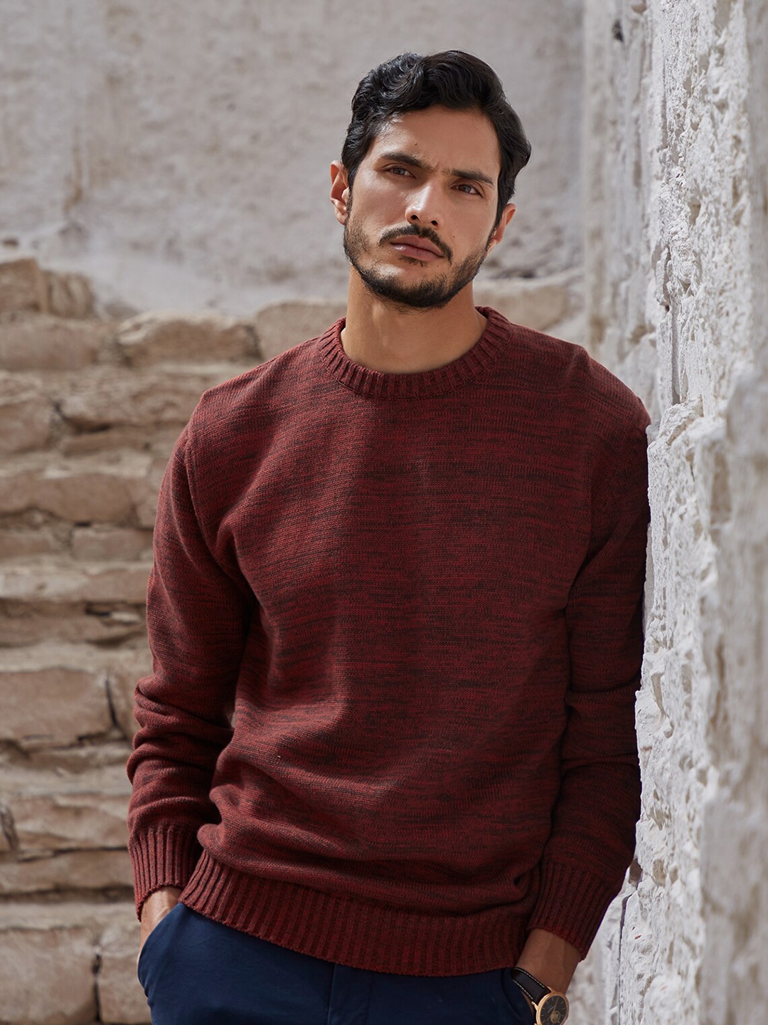 Andamen Men Brown & Black Printed Cotton Pullover